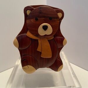 Teddy Bear, Handcrafted Secret Wood Puzzle Box, All Natural Wood Art Vietnam